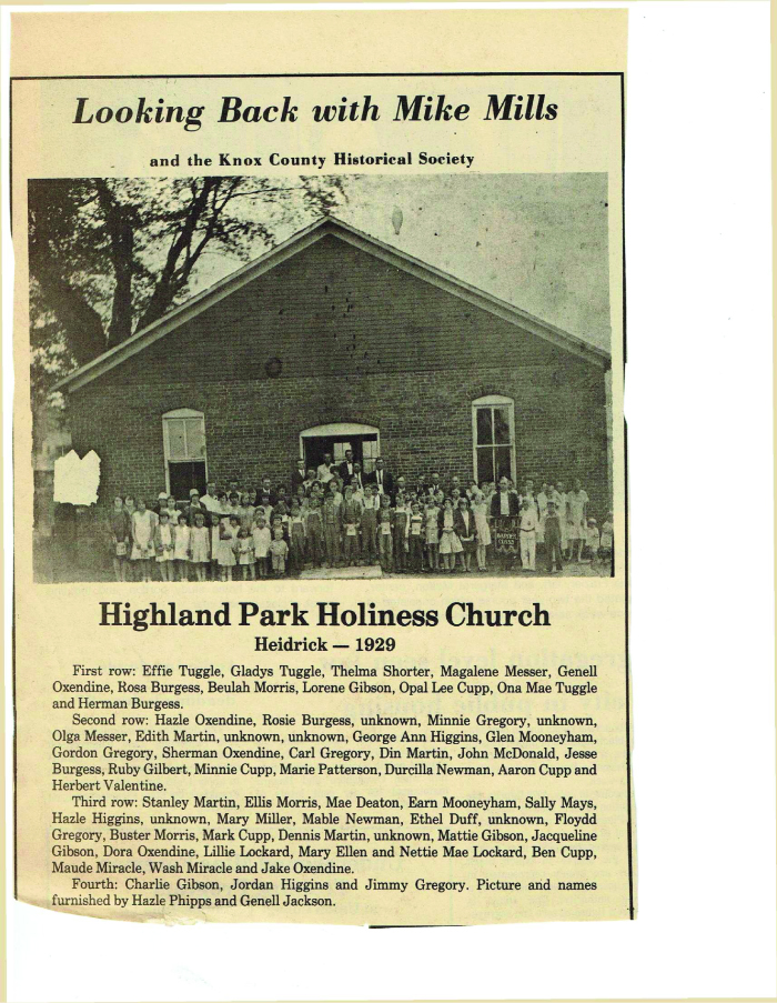 Highland Park Holiness Church 1929