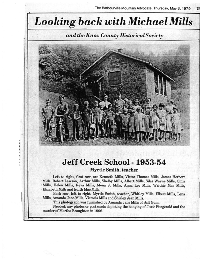 Jeff Creek School 1953 54