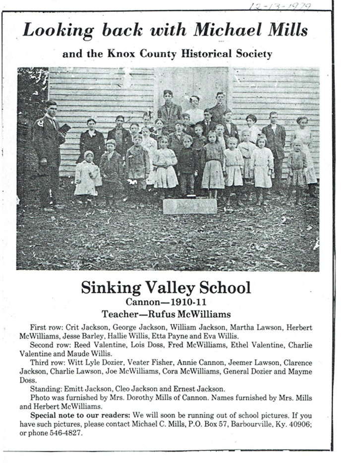 Sinking Valley School at Cannon 1910 11