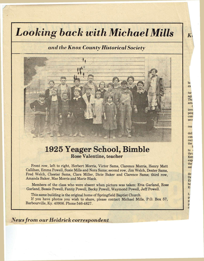 Yeager School at Bimble 1925